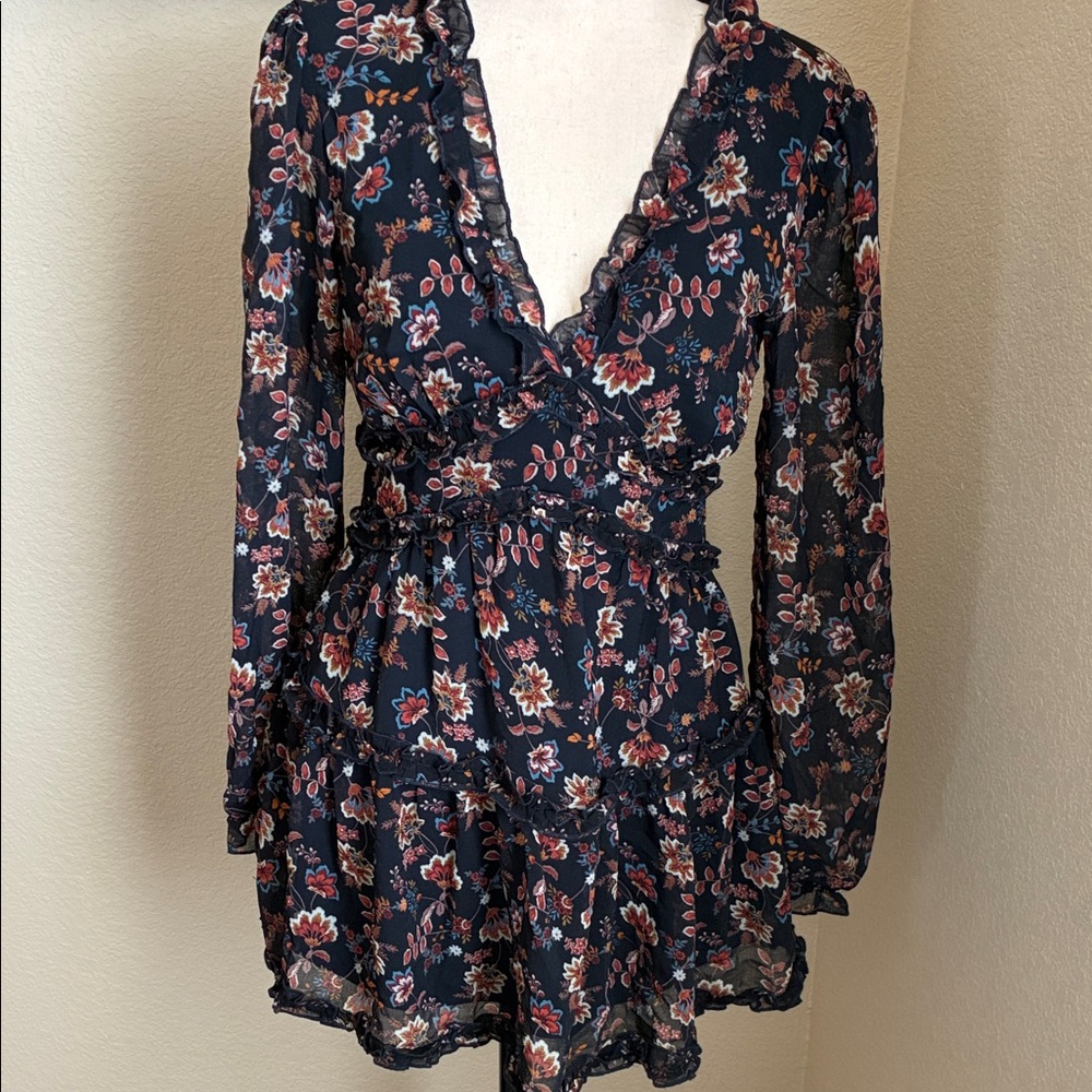 Floral Long Sleeve Wrap Dress